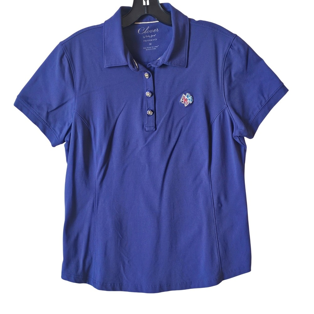 Clover by Bobby Jones Performance Blue Embroidered Logo Polo Shirt Womens Medium